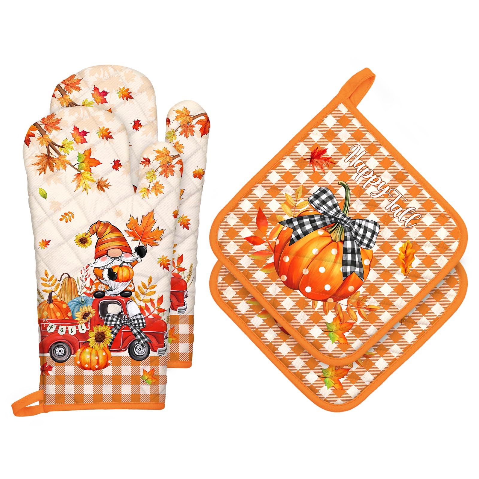 Arquiel Fall Pumpkin Gnome Oven Mitts and Pot Holders -100% Cotton