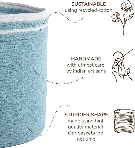 Miniatura 4 de Eco-living - Cesta de almacenamiento de cuerda de algodón reciclado, cesta para plantas, organizador de almacenamiento multiusos, cubos de
