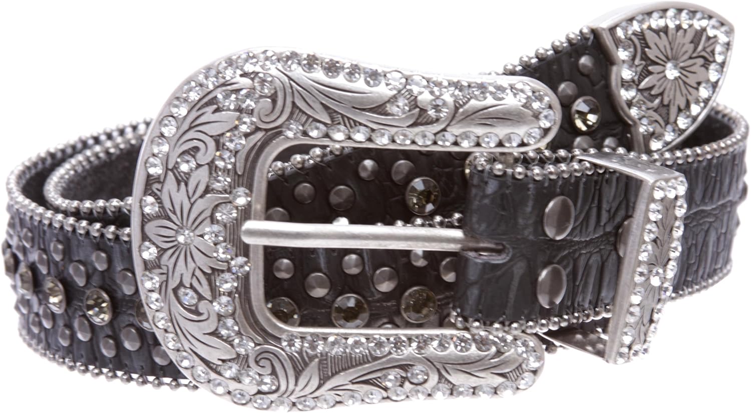 Western Cowgirl Faux Alligator Rhinestone Studded Leather Belt