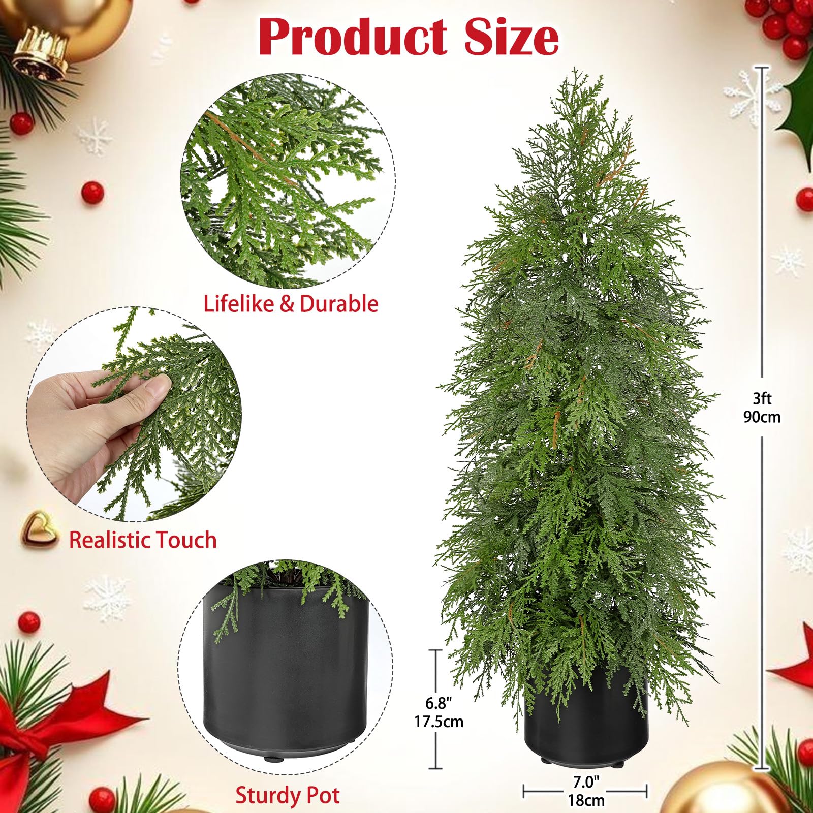 90 CM Weihnachtsbaum Künstlich im Schwarz Topf Künstliche Zypresse Kuntbaum Weihnachtsdeko Grün Dekobaum Tisch Balkon Flur Winter Deko Adventsdeko Wohnzimmer Schlafzimmer Badezimmer Küche Deko