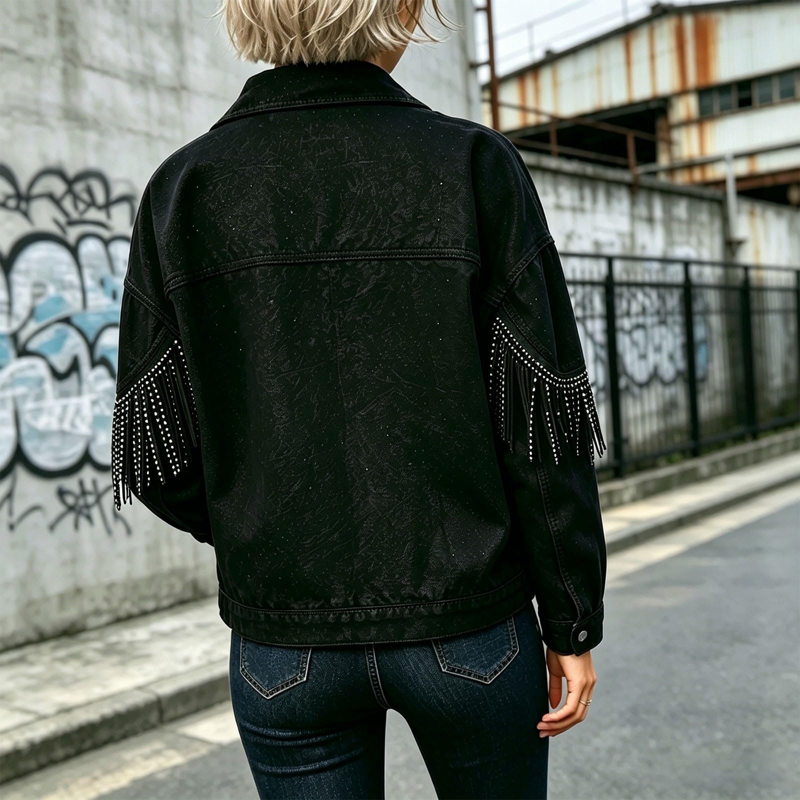 Generisch Chaqueta vaquera para mujer, diseño de solapa, para tiempo libre