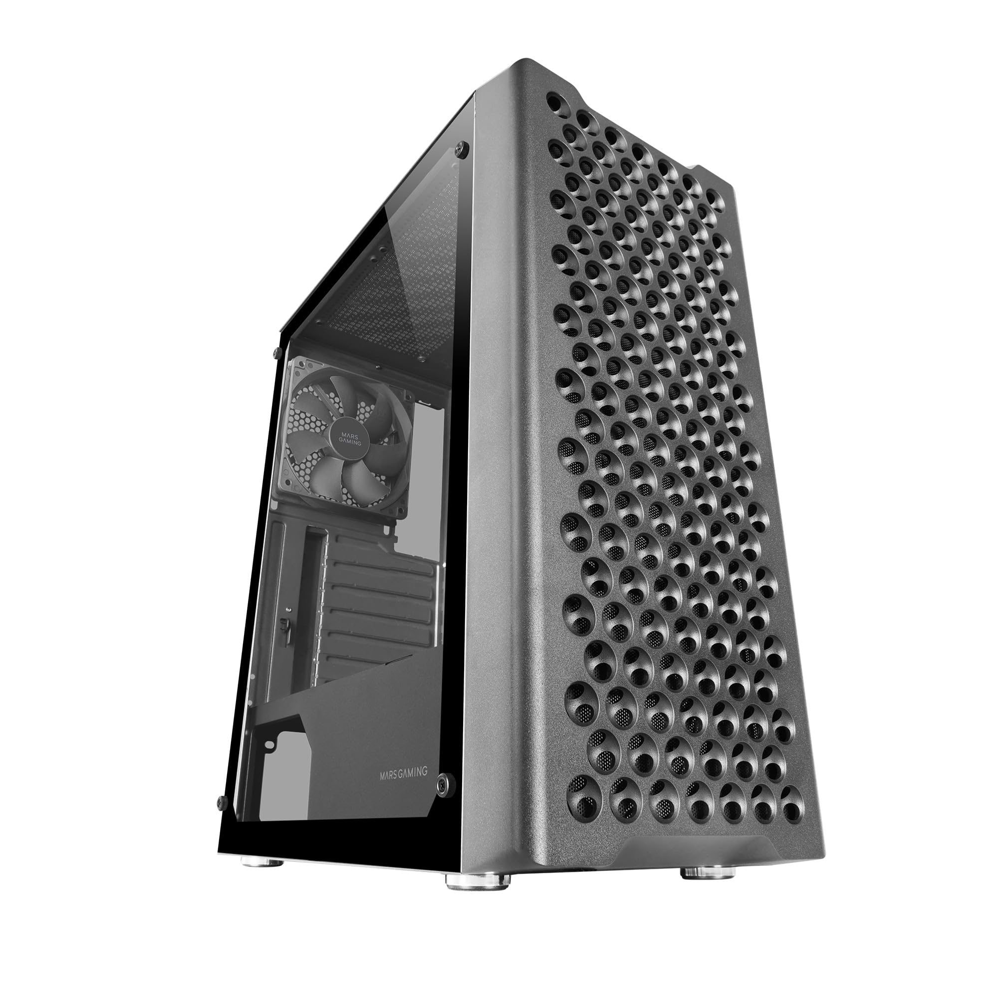 Mars Gaming MC-iPRO, Professional ATX Case, 3D Mesh Front Grille, Tempered Glass Side Window, Ultra Quiet 12 cm FDB Fan, PC Case with Liquid Cooling Support, Black