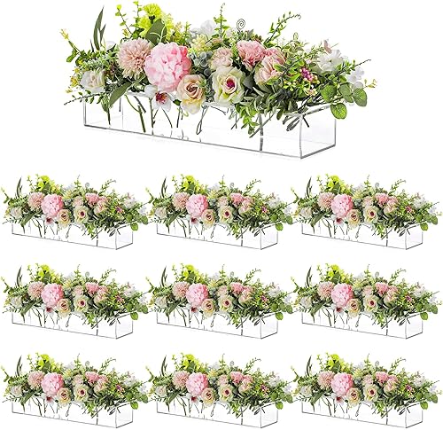 Jarrones rectangulares de acrílico para centros de mesa, florero floral de 16 pulgadas de largo con agujeros para flores, bandeja rectangular disponible en Yaxa Peru