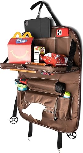 Miniatura 6 de Organizador de asiento de automóvil resistente con bandeja de mesa plegable, soporte para tableta, 9 bolsillos de almacenamiento, protectores de
