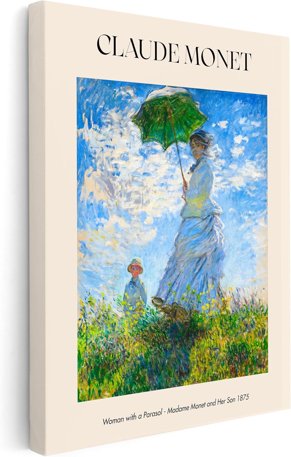 Poster Master Monet Canvas - Madame Monet and Her Son Print - Woman with a Parasol Art - Impressionism Wall Design - The Stroll Art - Aesthetic Home or Office Decor - 8x10 STRETCHED Canvas