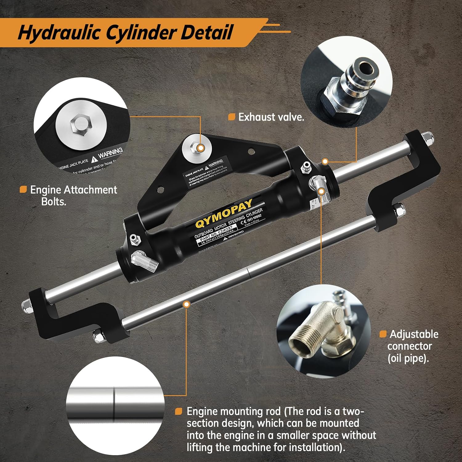 100HP/150HP/300HP Hydraulic Outboard Steering Kit, Marine Hydraulic Steering System with Bi-Directional Locking Cylinders and High Strength Nylon Hose, Single Station, Single Engine Use