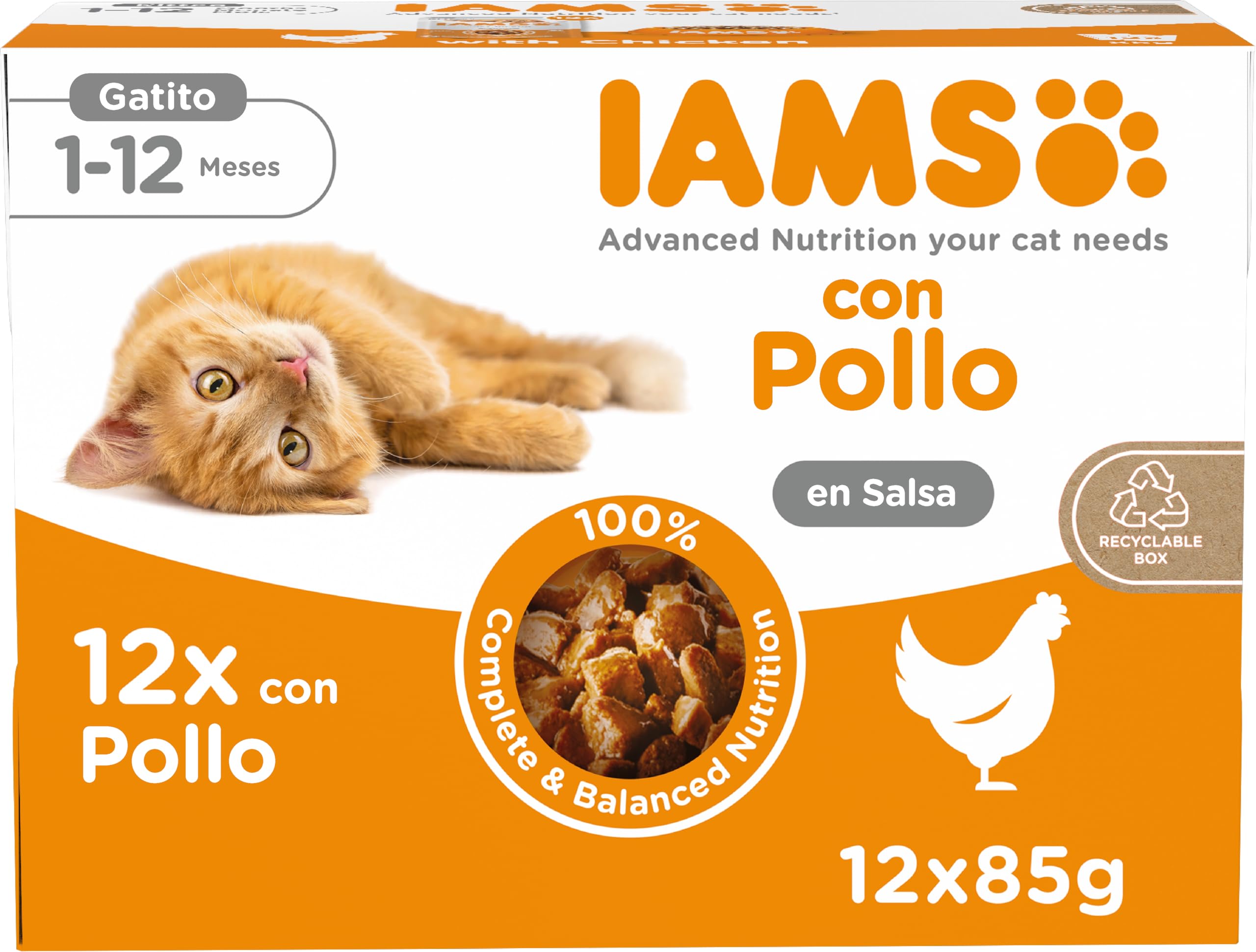 IAMS Advanced Nutrition Kitten Chicken Wet Sauce Food, 12 x 85g