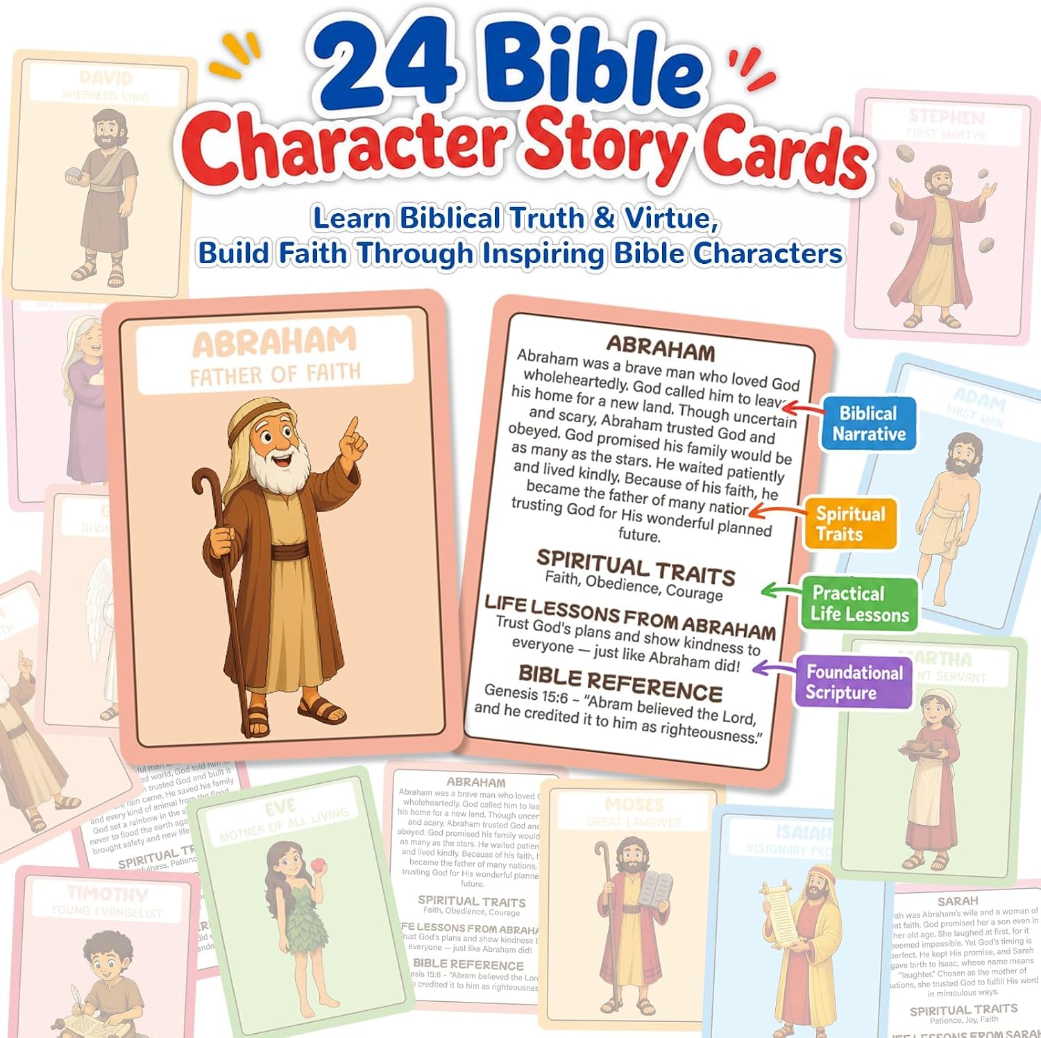 gisgfim Bible Character Mystery Game Guessing Christian Who I Am Game 24 Holy Bible Characters with Life Story & Verse Cards for Christian Sunday School Youth Group Families Night Gifts image 5