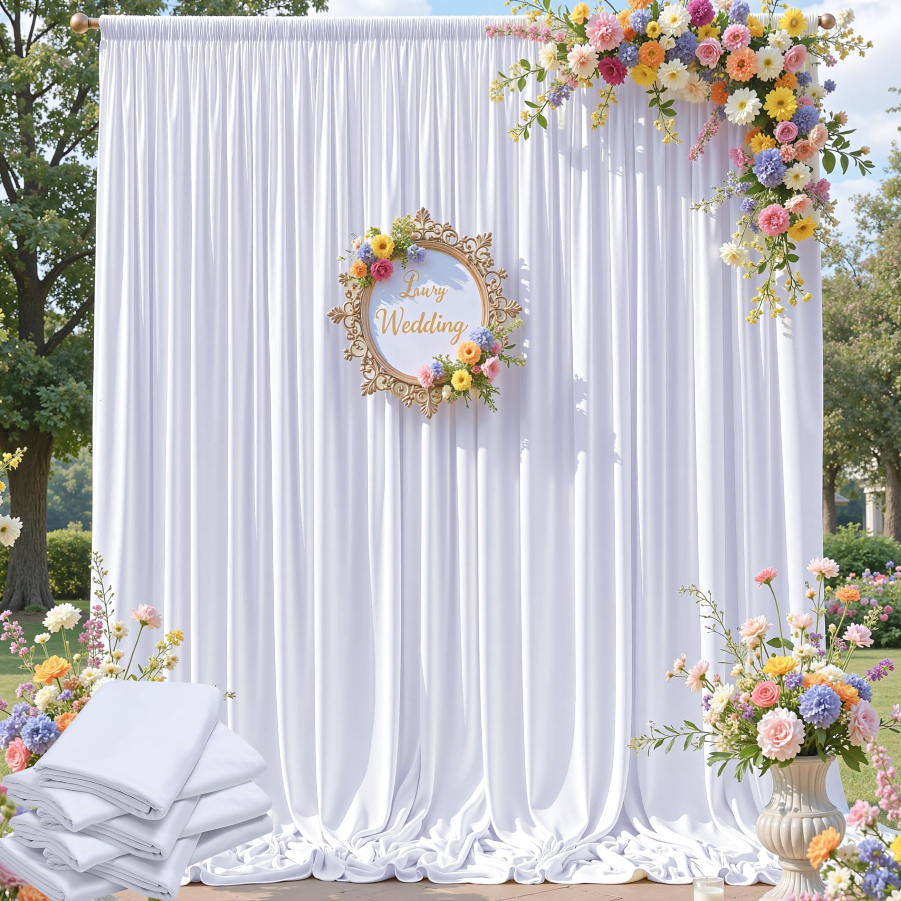 30×12 ft White Wrinkle Free Backdrop Curtain, Soft Silky Easy to Drape Wedding Drapes for Backdrop, 6 Panels 12ft Long Backdrop Curtains for Parties