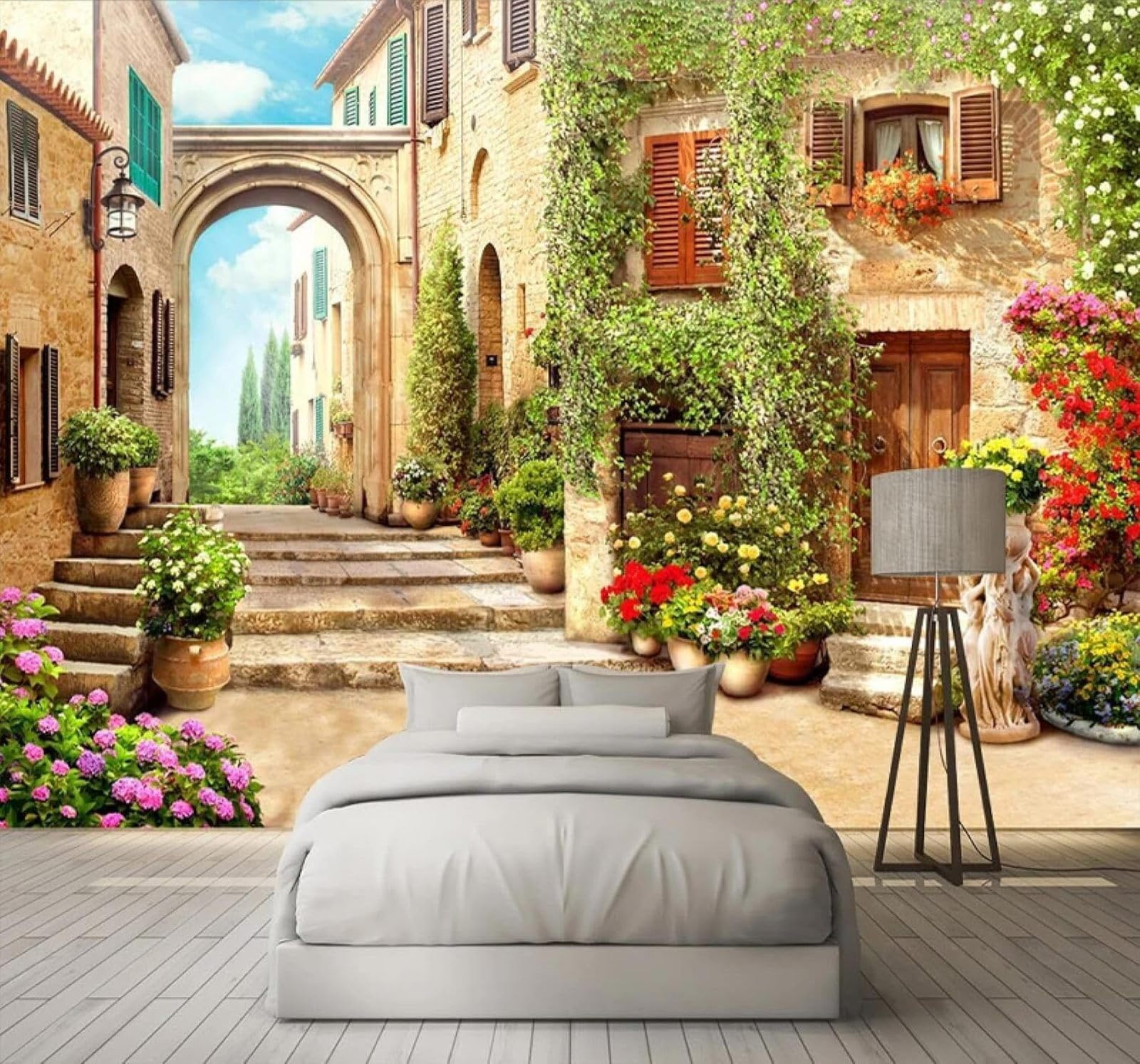 Tzxztt Retro Urban Architecture Street Scene Space Plants Modern 3D Wallpaper Premium Textured Silk Neutral Tones Material Ideal for Living Room Bedroom-150cm×105cm