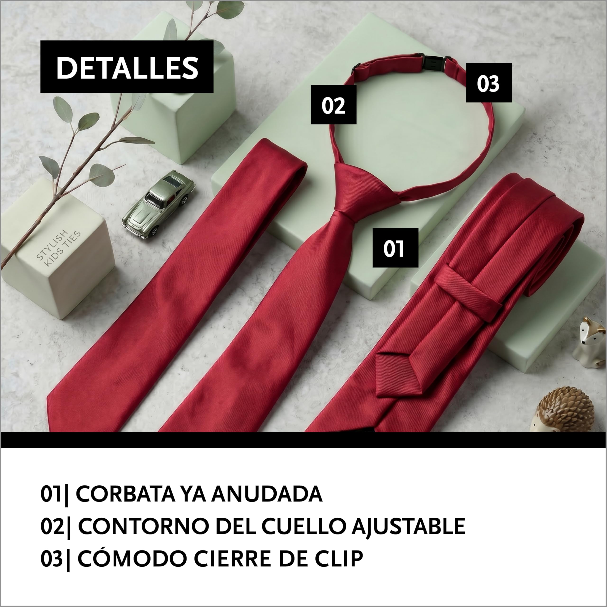 DonDon Corbata niño preatada y ajustable con clip 3 longitudes