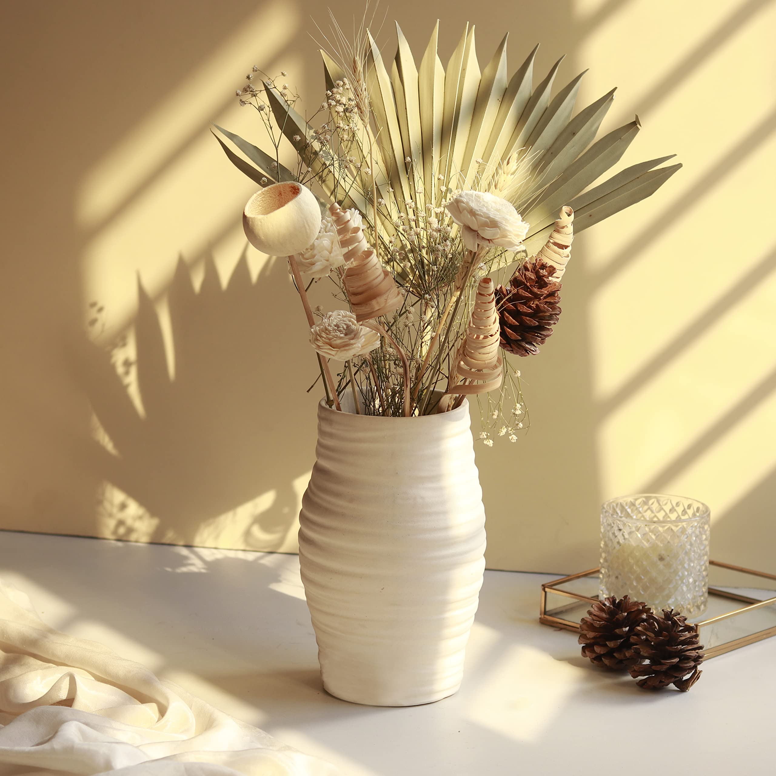 Craftribal Textured White Flower Pot/Vase/Flower Vase/White Vase/Centrepiece/Living Room Decor, 8.5 inches (White)-image-12