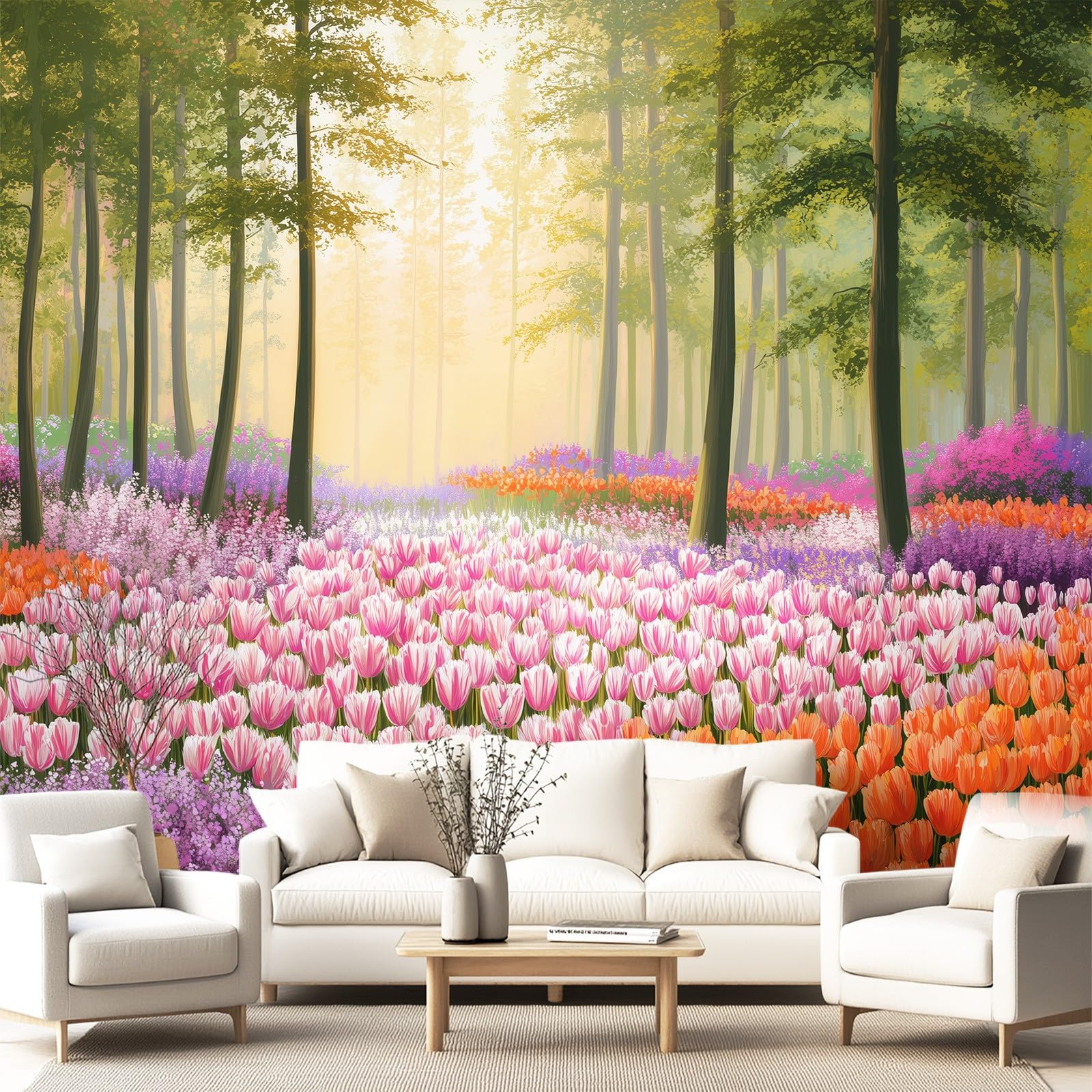 Tapeta 3D, romantyczny wiejski krajobraz, 274 x 254 cm, mural ścienny, tulipan kwiatowy tapeta mural do sypialni, przedszkola, malowniczego ogrodu wisząca