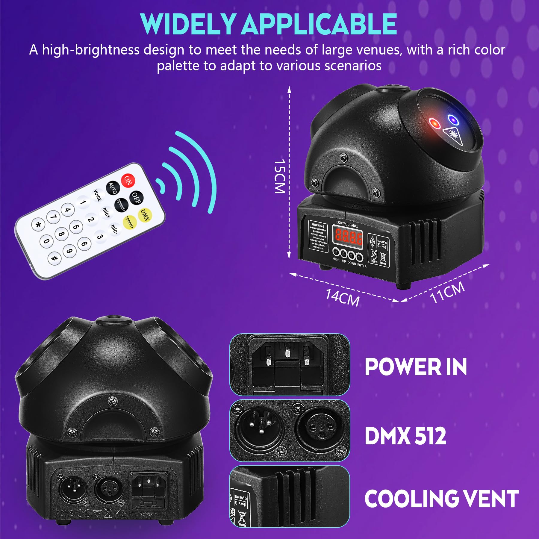 VAYALT Jeux de Lumiere DJ, Lumière Disco avec Télécommande et Musique Commande Vocale, Lumières de DJ Activées par le son avec DMX 512, Lampe Disco pour bar, Karaoké, Fête de Nuit Spectacle en Direc