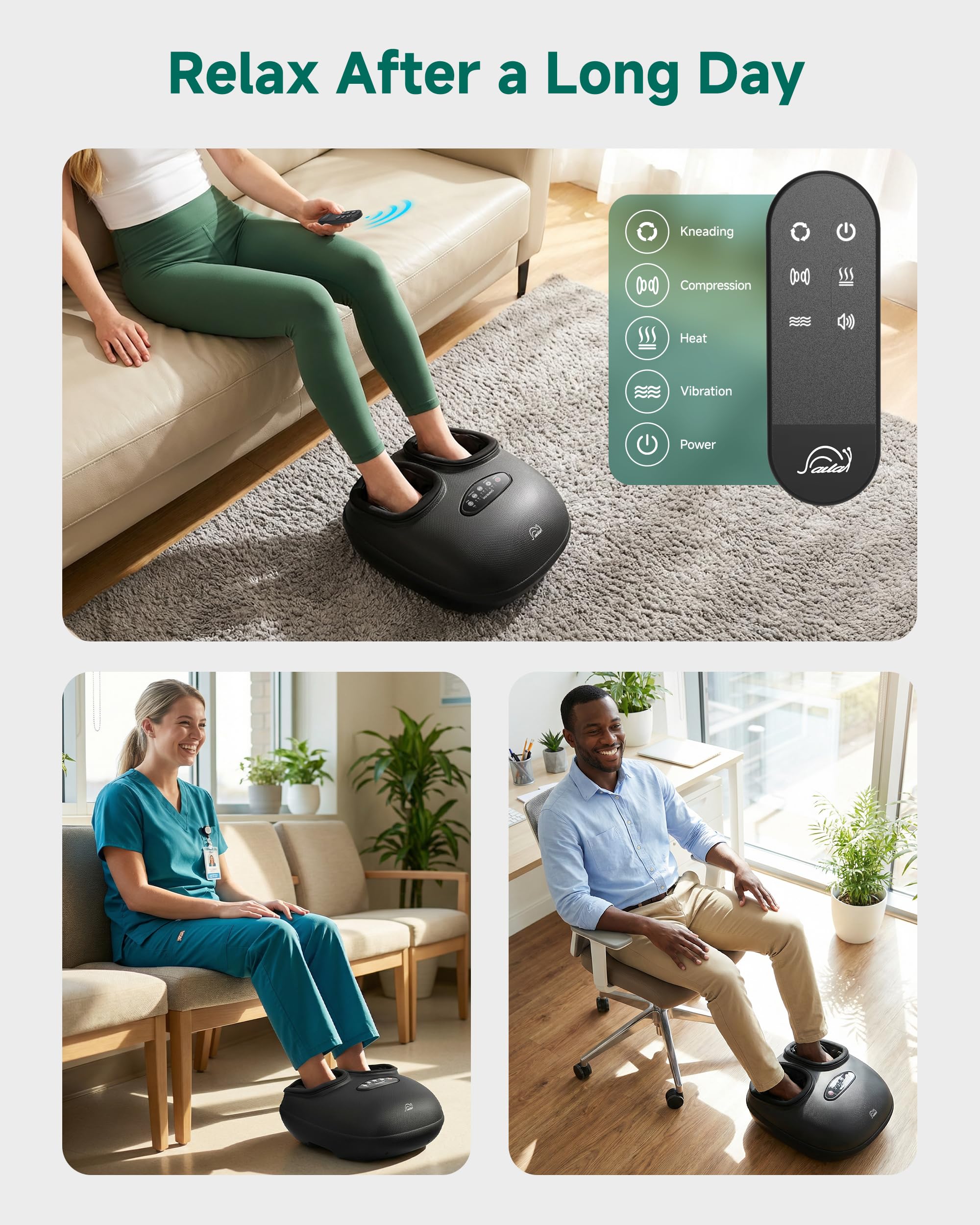 Masajeador de pies Snailax Shiatsu con calor, masajeador de pies con amasamiento profundo y mando a distancia, compresión, vibración, regalo para hombres y mujeres