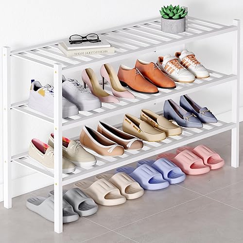 Miniatura 89 de Smiry Zapatero de bambú para clóset, organizador de zapatos apilable de 4 niveles largo de madera, estante de almacenamiento de zapatos Negro