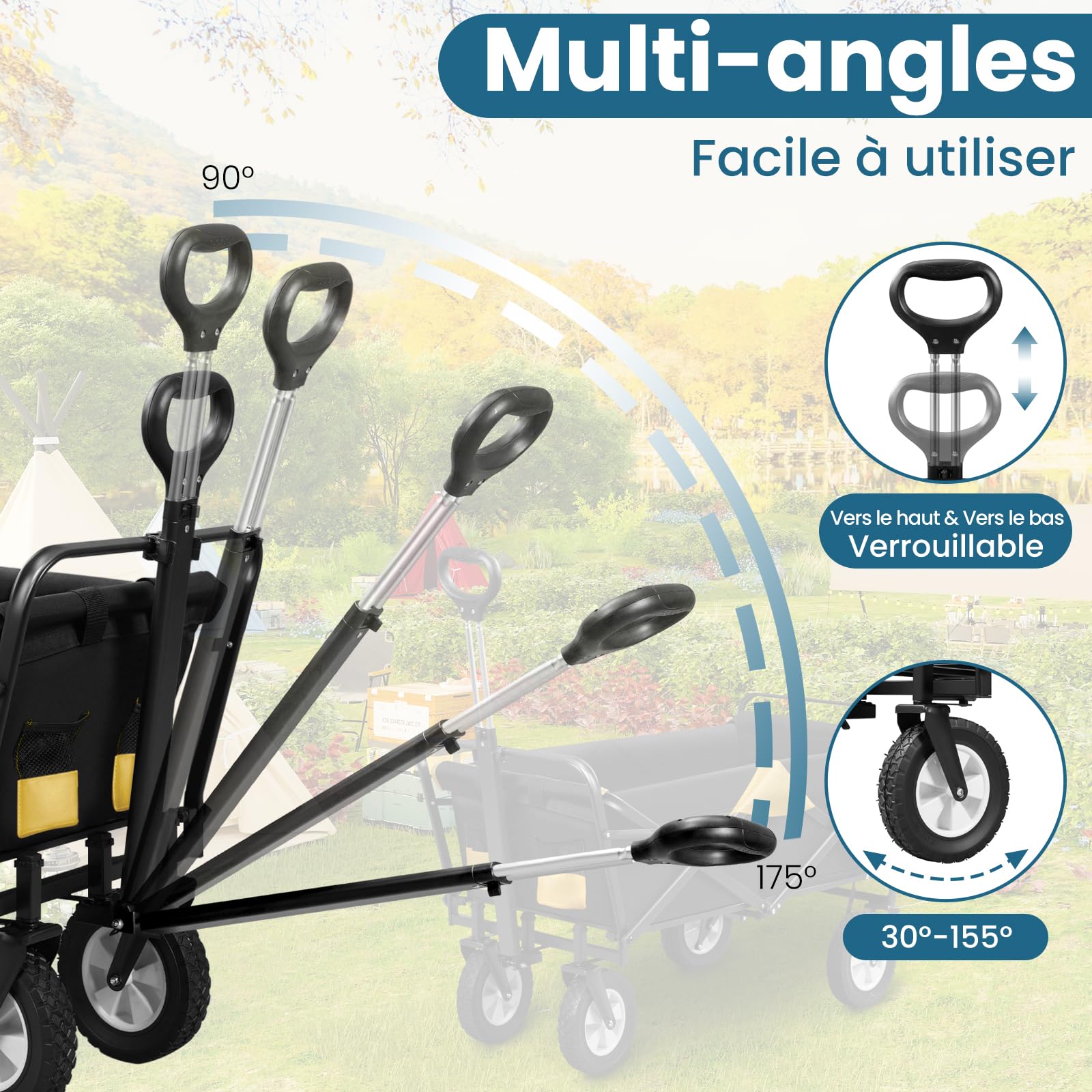 EUGAD 0010HC Chariot de Transport pour Jardin Max. 80kg Chariot Pliable à 4 Roues Tissu Oxford Anthracite+Jaune