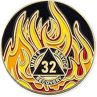 Vista 63 de Medallón de recuperación AA chapado en oro de 1 año Twisted Flames - Negro/Rojo/Naranja/Amarillo