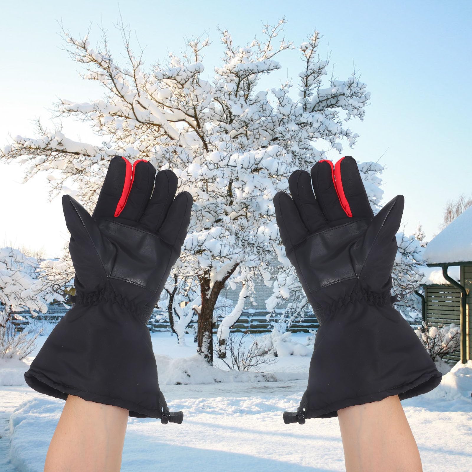 Ciieeo Guantes de Esquí Calefactables Negros para Adulto Niveles | Tejido, Calefacción Total de Mano, sin Batería Incluida, para Esquí y Riding