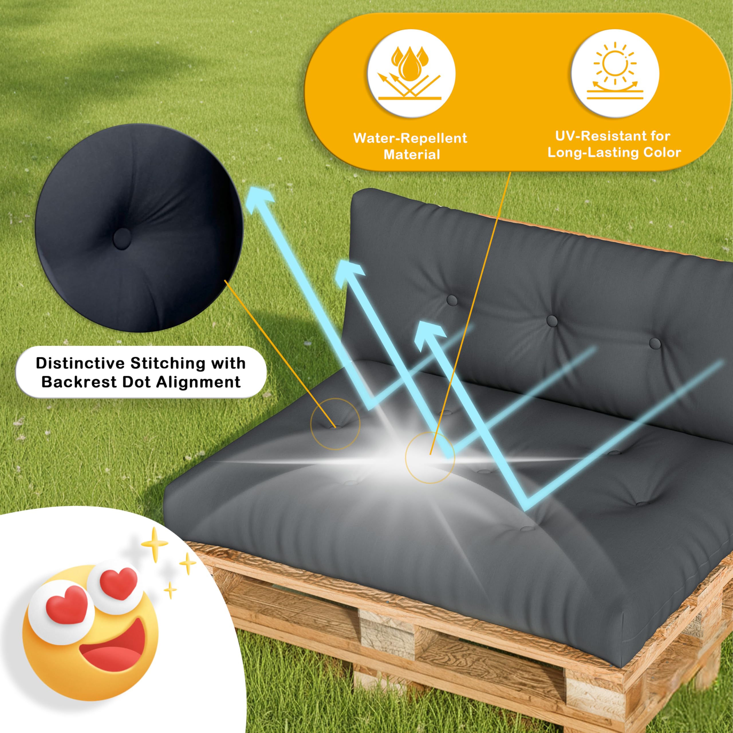 Palettenkissen Rückenlehne 120x40 cm – Gartensofakissen, gestepptes Rückenpolster für Palettenmöbel, Terrasse & Sofa