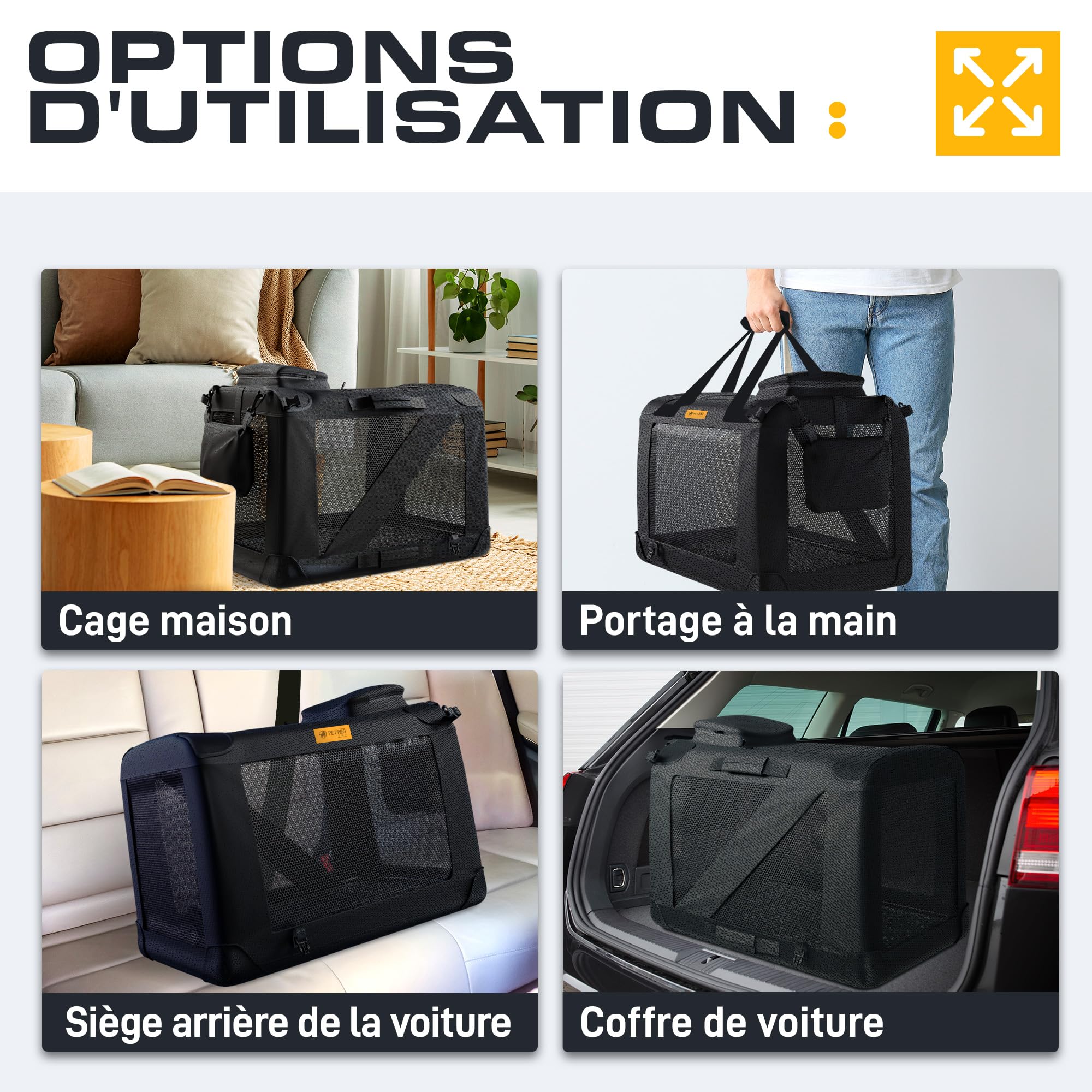 PETPROVED Caisse de voyage pour chien - Cage de transport pour chiens de grande taille - Caisse pliable pour voitures