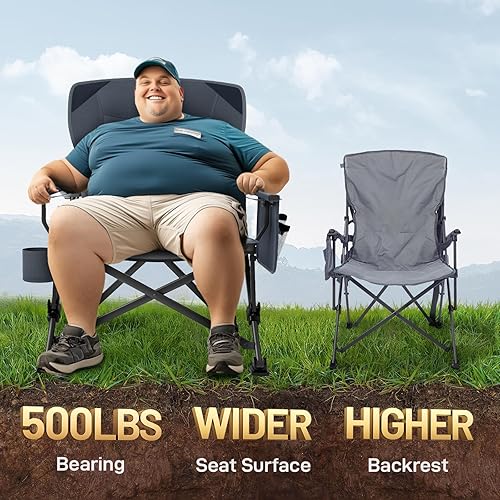 Miniatura 3 de EVER ADVANCED Oversized Folding Camping Chair for Adults with Adjustable Lumbar Support, Heavy Duty Chair with Side Pockets, Portable Collapsible