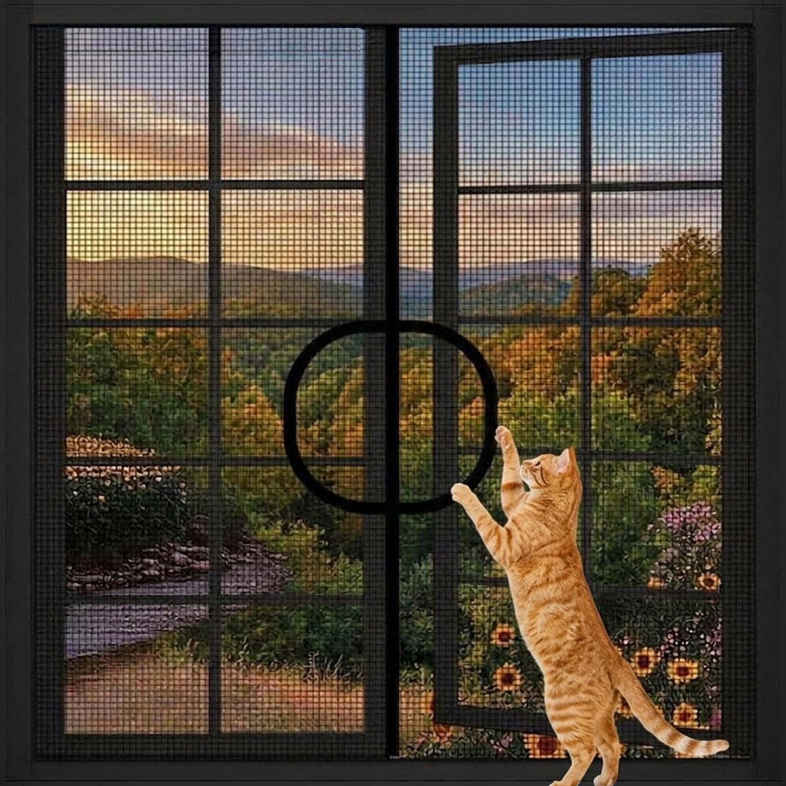 Personalised Size Zipper Window Screen, Custom Fly Screen for Windows, Self-Adhesive Zip Window Screen Mesh, Cat Pets Protection Window Guard with Zipper, Tear-proof Cat Bird Isolation Net