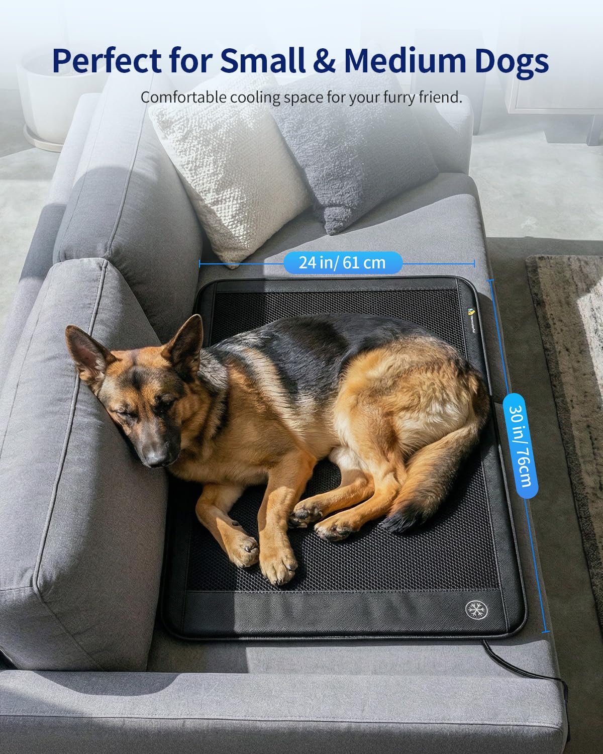 Elektrische Hunde-Kühlmatte, 76,2 x 61 cm, Haustier-Kühlmatte für Hunde und Katzen, 3 Kühlstufen, Ultra-leiser Betrieb, rutschfestes Kühlkissen für Hunde und Katzen von 10-25 kg, kein Wasser oder