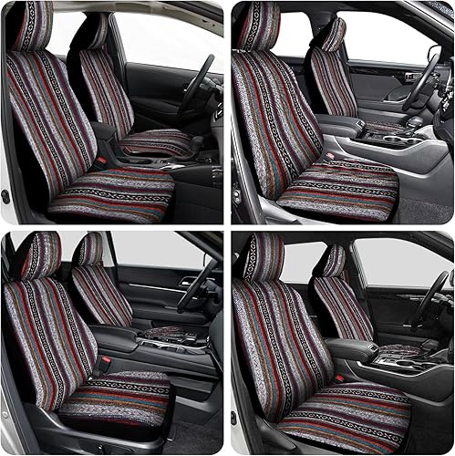 Miniatura 8 de Nilight Fundas de asiento de automóvil, 2 unidades, manta baja de rayas rojas con almohadillas para los hombros, transpirable, lavable, tejido a