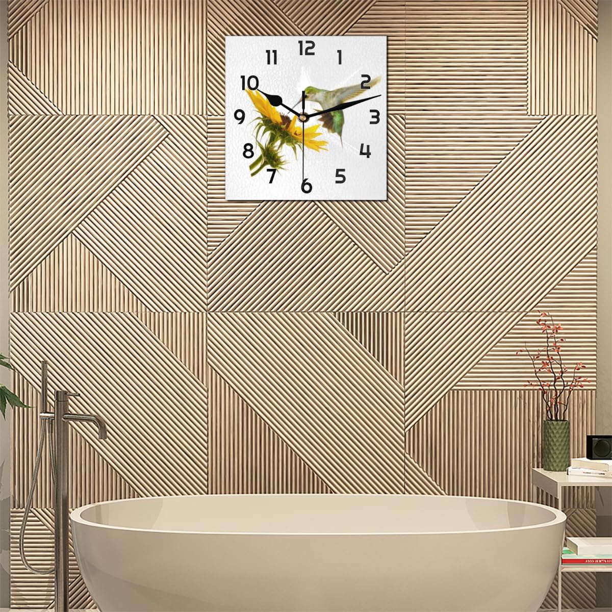 Bird Sunflower Square Wall Clock Silent Non Ticking Clocks 12 Inch Battery Operated Table Standing Wall Decor for Living Room, Kitchen, Home, Bedroom, Office or School