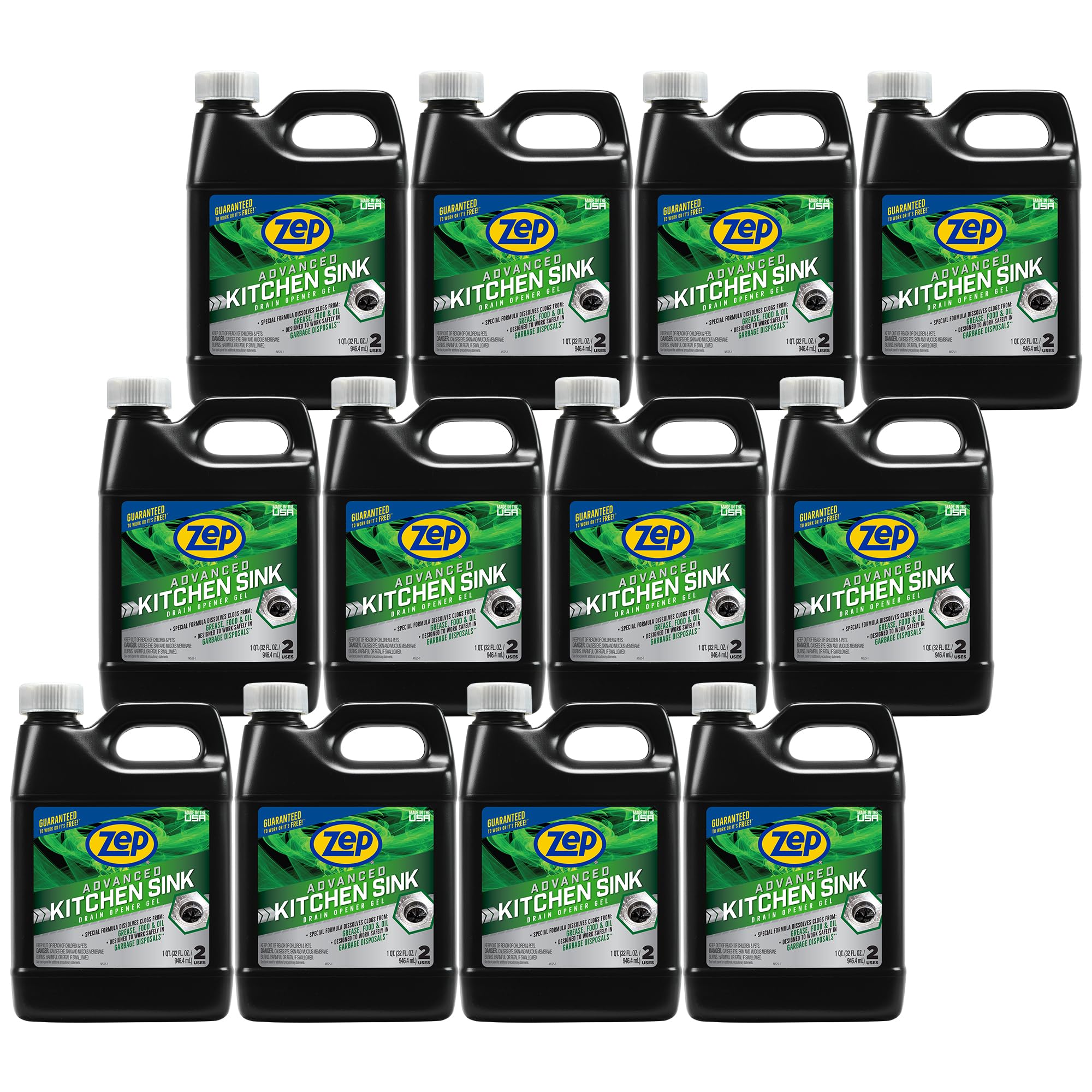Zep Advanced Kitchen Drain Opener 32 oz (Case of 12) U49710 - Formulated for Grease, Food, and Oil-Safe for Garbage Disposal