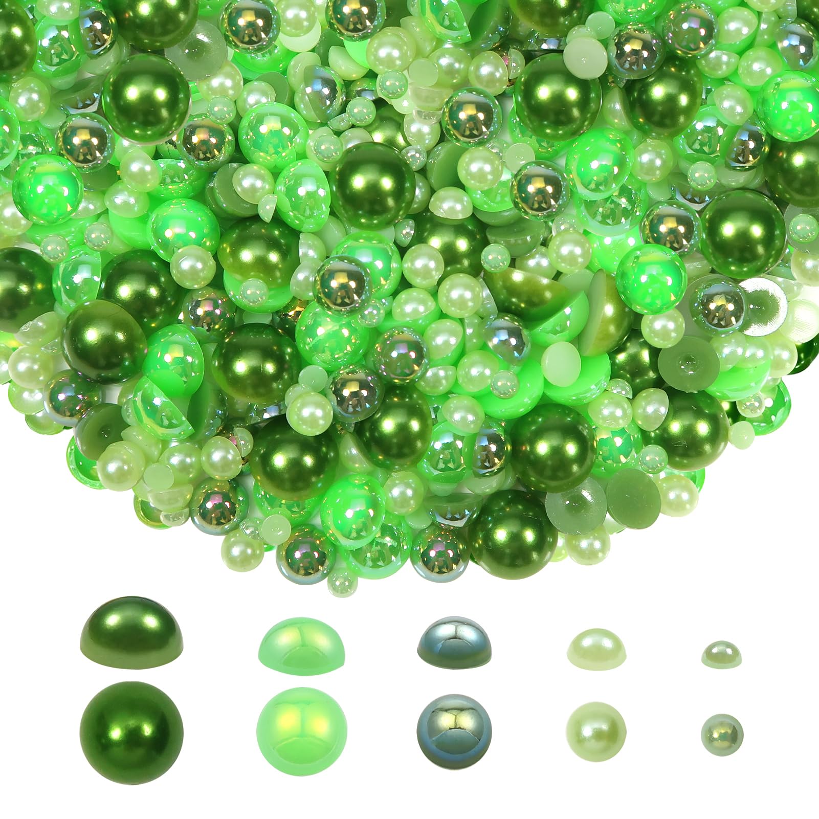 TOAOB 1000pcs Green Flat Back Pearls Round Half Flat Beads 4mm to 12mm