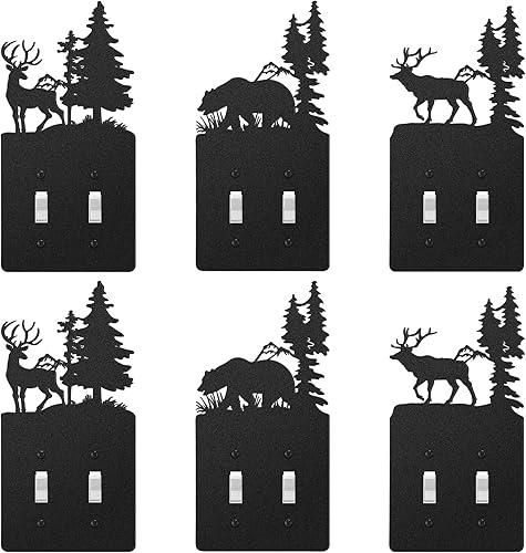 Vista 32 de Lothee 6 piezas de placa de metal para interruptor de luz de oso, alce, árbol, montaña, alce, bosque, placa de salida de palanca, cubierta de pared