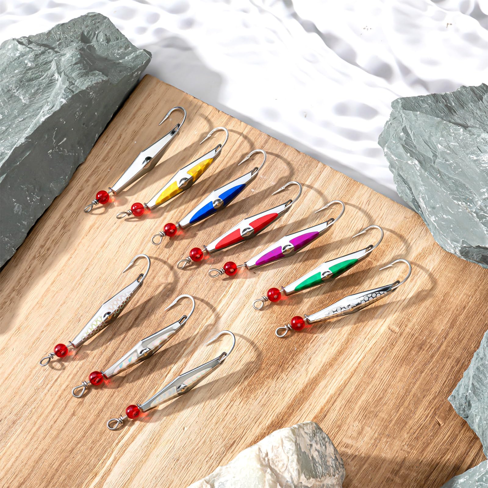 Soulchen 10 cucchiaini per pesca a traina, cucchiaini di precisione per sgombro spagnolo, tonno, bonito atlantico e altro ancora