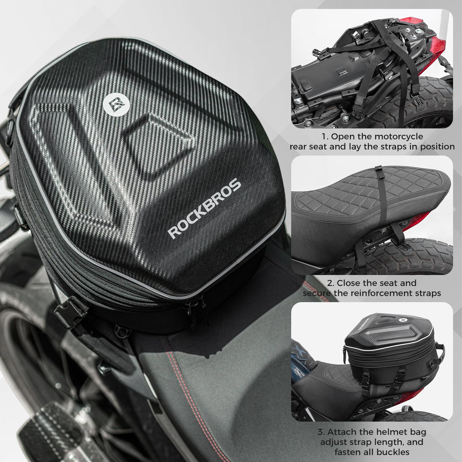 ROCKBROS Borsa Sella Posteriore Moto Zaino Guscio Rigido EVA Capacità Espandibile 20-35 L Copertura Antipioggia