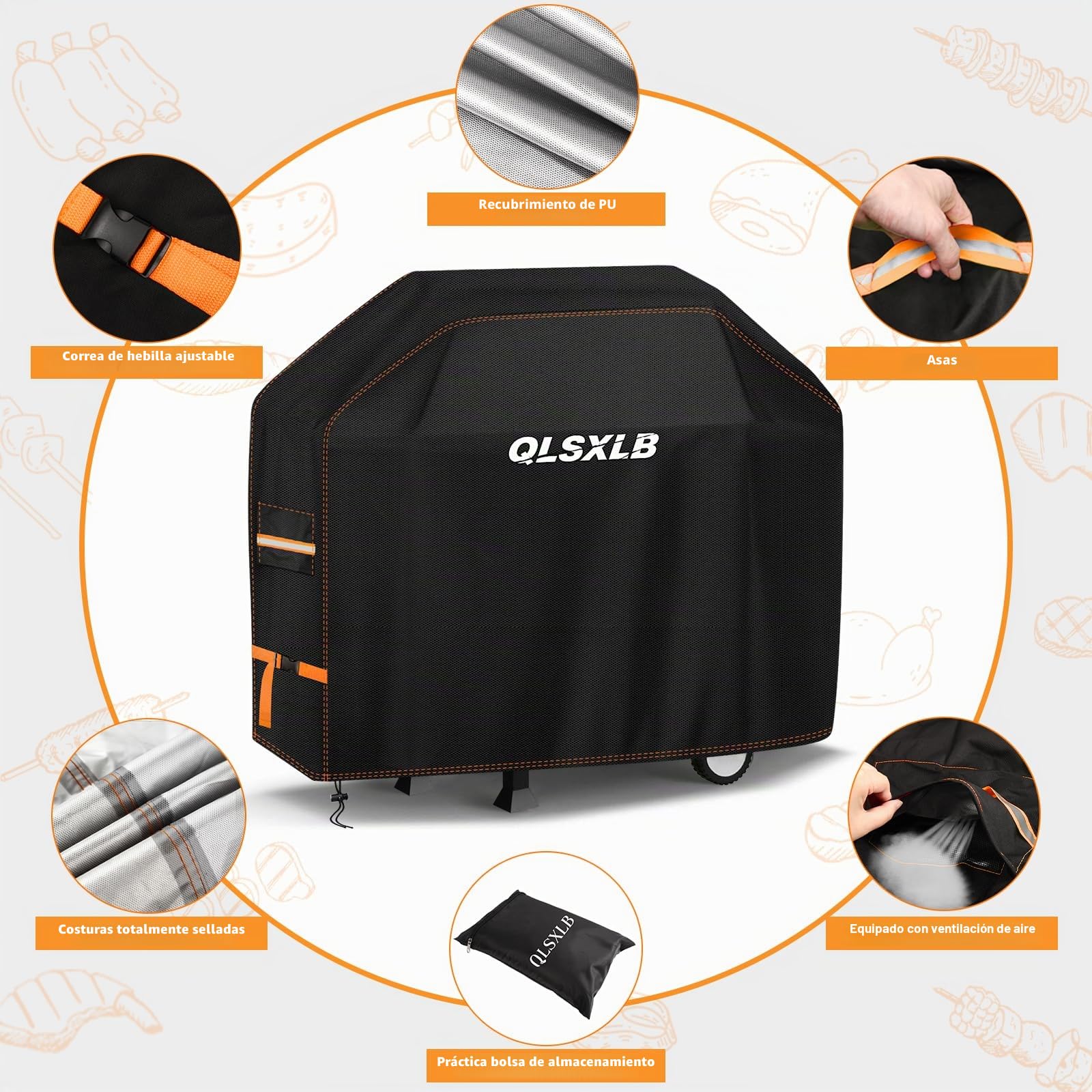 Funda Barbacoa Exterior Impermeable, Resistente Tela 600D Oxford Cubierta BBQ Gas 165x71x122cm, Funda Protectora de Parrilla Universal Anti-Viento/Anti-Polvo/Anti-Humedad Negro
