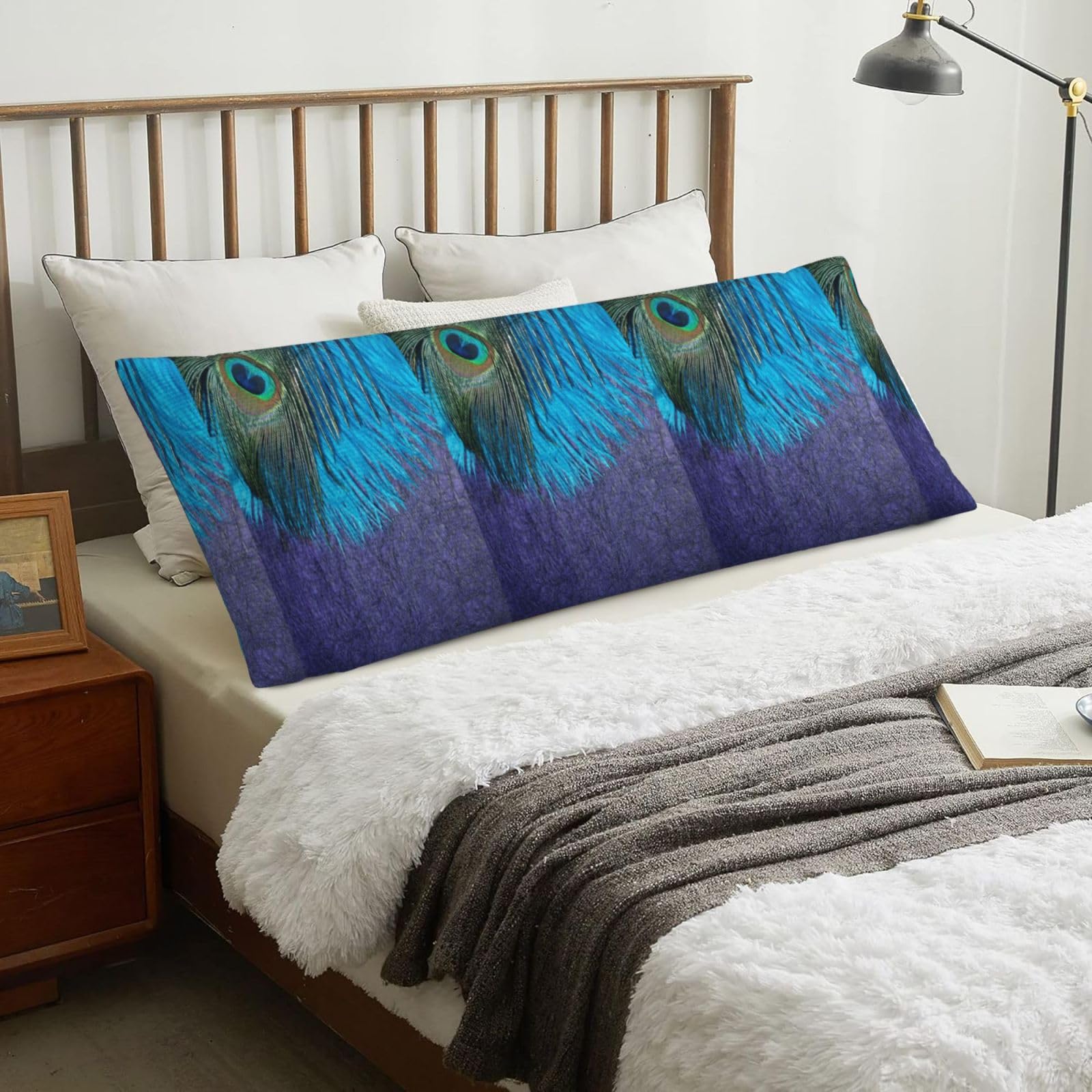 Purple And Teal Peacock, Body Pillow Cover with Zipper,Long Body Pillowcase 20 x 60 in