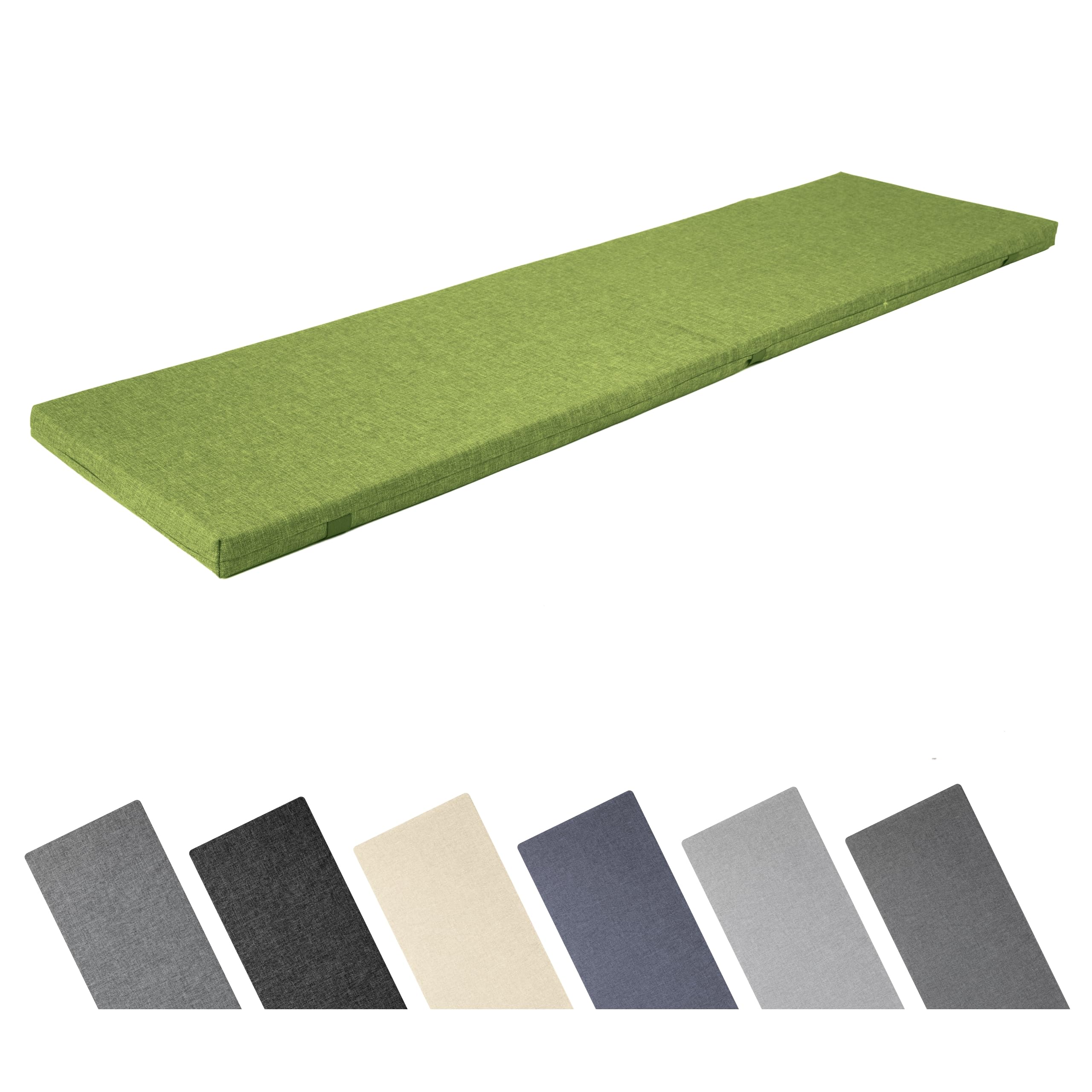 Garronda Bankauflage wasserabweisend 140x40 cm ca. 4 cm dick Sitzkissen Outdoor für Gartenbank und Hollywoodschaukel Polster Auflage für Sitzbank UV-beständig mit Bändern GD-0220 Grün