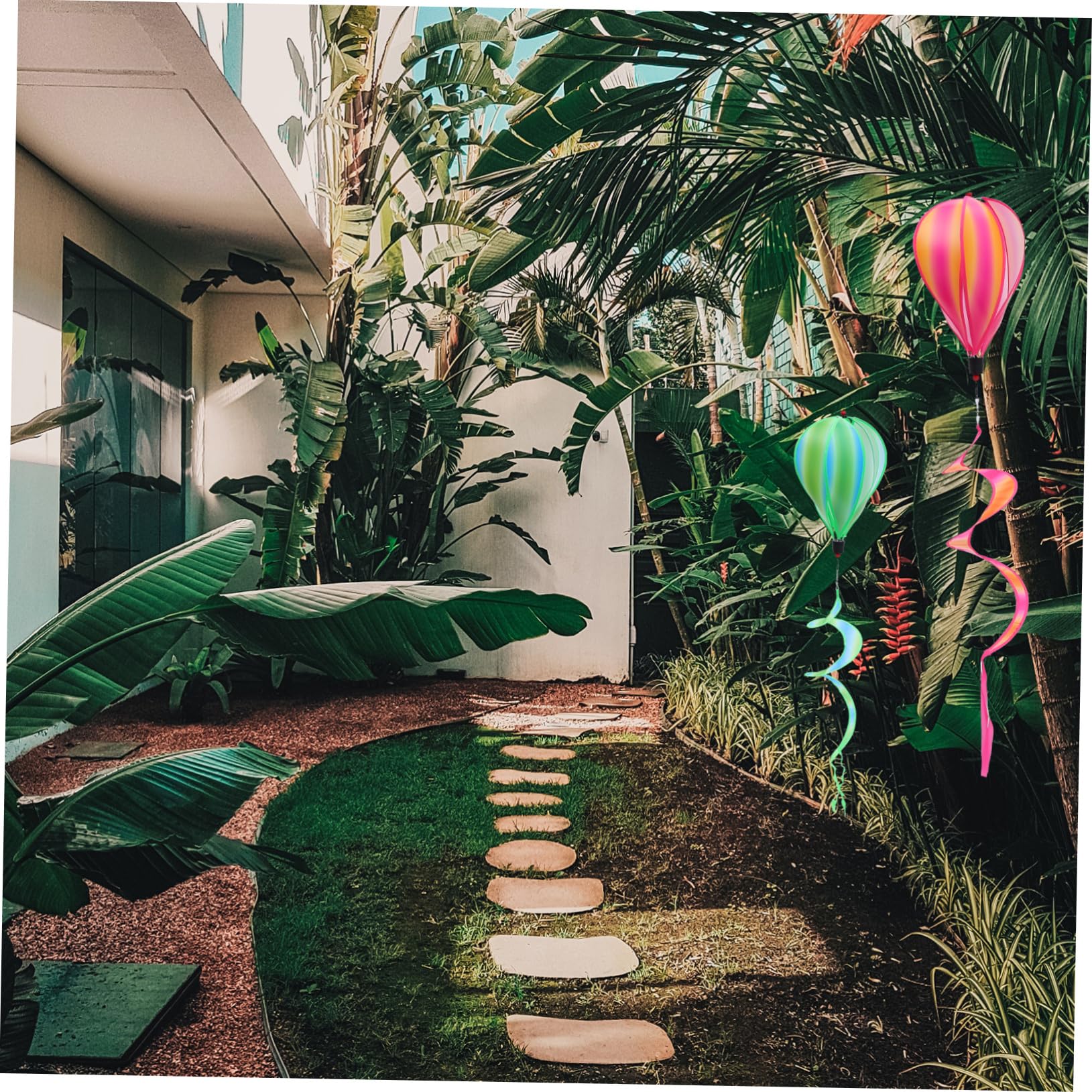 LIOOBO 4Pcs Rainbow Wind Spinners with Striped Sequins Hot Air Balloon Pendants for Outdoor Garden Decoration Eye Catching Decor for Parties and Events