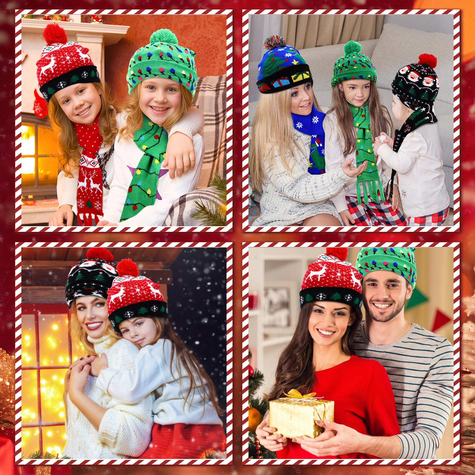 Twistover Weihnachtliches LED-Schal und Beanie-Set inklusive leuchtender Mütze, bunte LED-Weihnachtsmütze, Urlaubs-Schal für Erwachsene und Kinder
