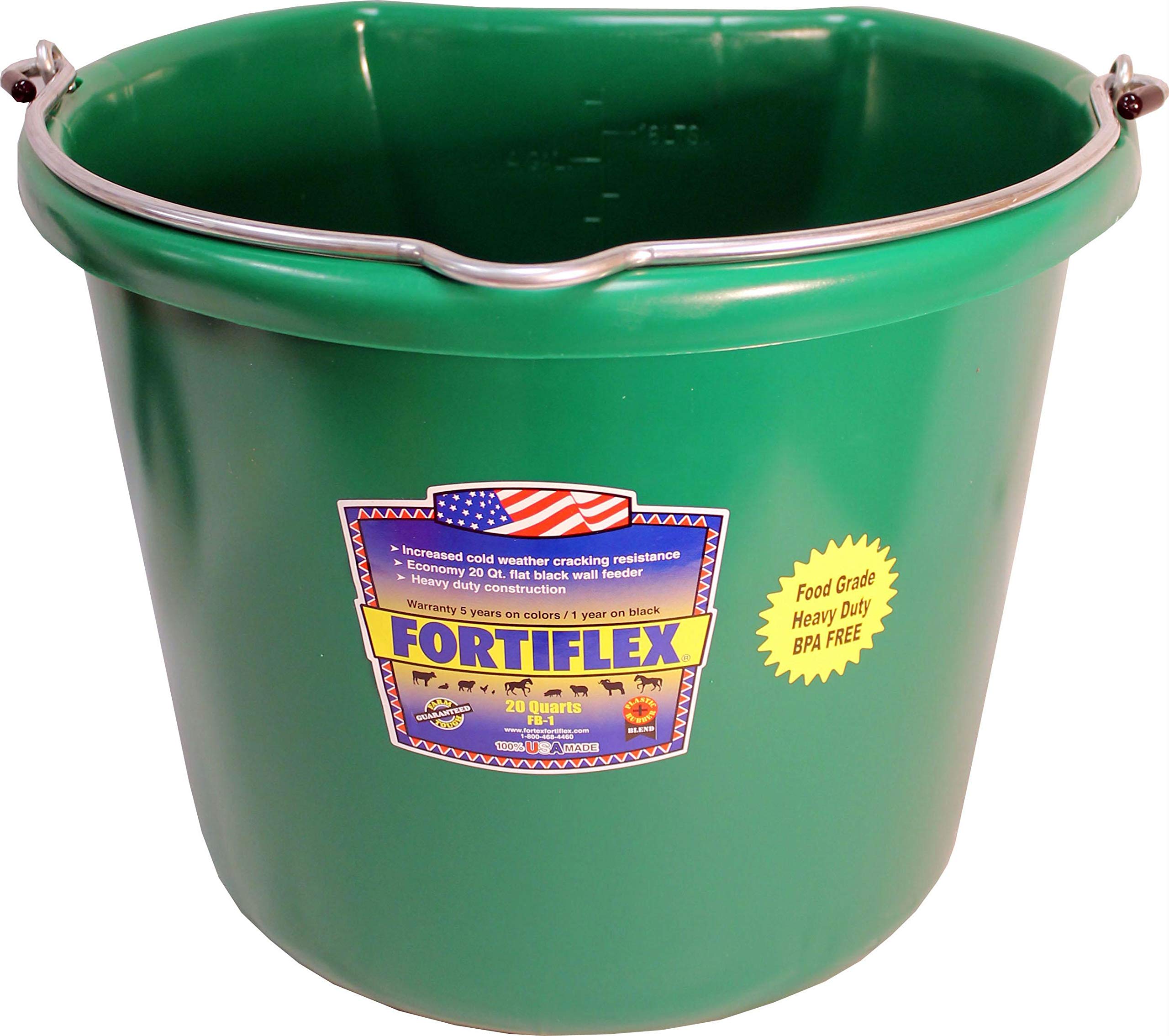 Fortiflex Flat Back Feed Bucket for Horses, 20-Quart, Green