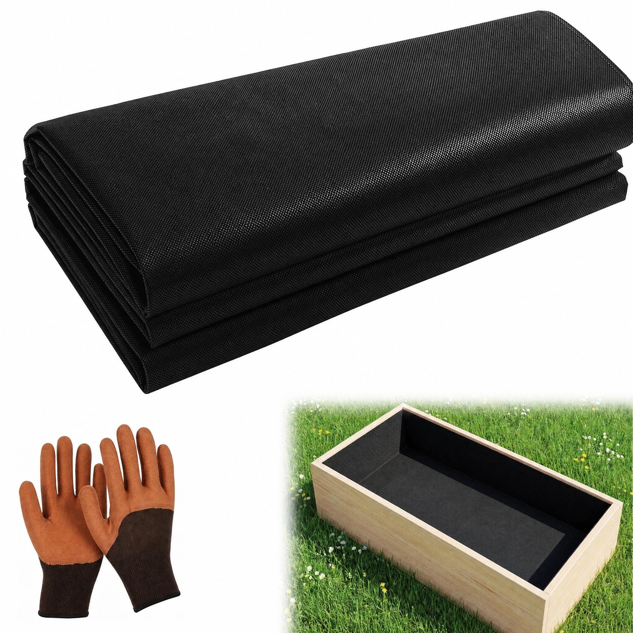 XIAOjnHONG 2 Pcs Planter Liner with 1 pair gloves, 160CM x 210CM Large Veg Trough Fabric Liner Non Woven Black Vegetable Trugs Outdoor Raised Bed Liners for Growing Vegetables Flowers Plants