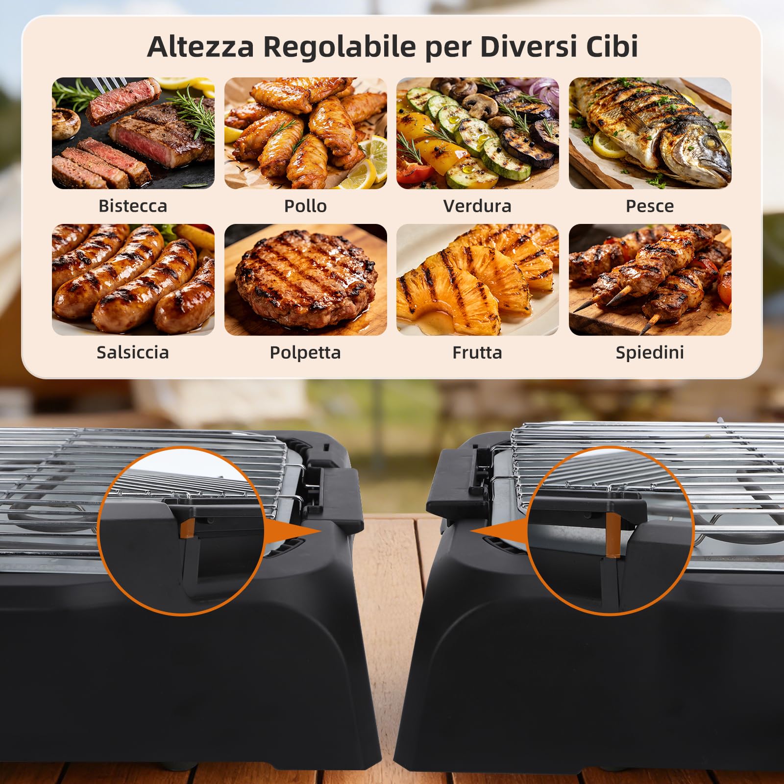 Aigostar Griglia Barbecue Elettrica da Tavolo, Griglia per Feste, Termostato Regolabile, Cottura Lenta e Rapida, Potenza 2000 W, Nero