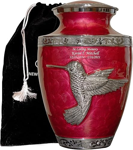 Urna de colibrí para cenizas humanas, urna de cremación fúnebre grande para adultos con personalización (rojo)