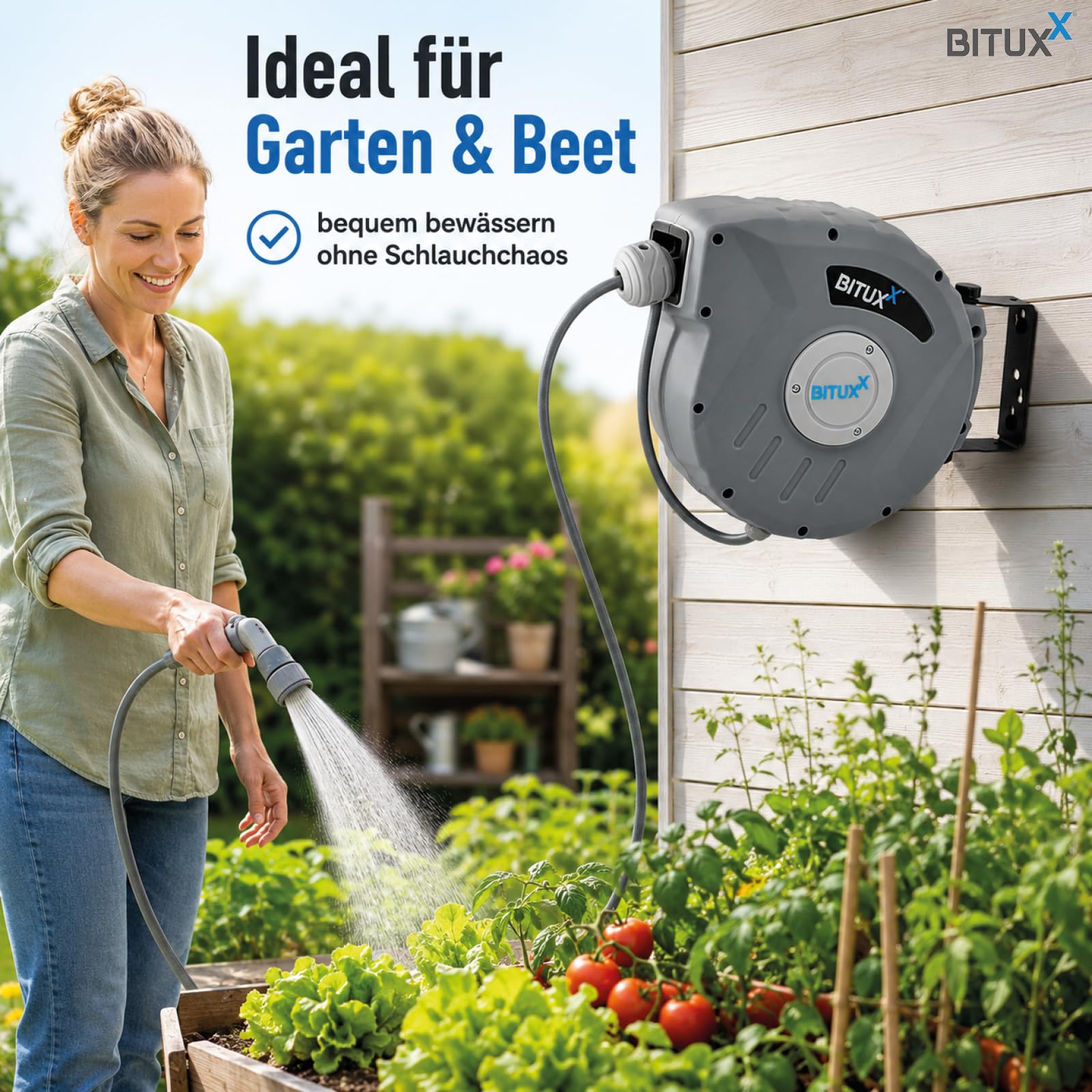 Bituxx Wand Wasser Schlauchtrommel Schlauchaufroller Wasserschlauchaufroller Schlauchbox Automatik (10 m) | Wasserschlauchaufroller, Schlauchbox, Automatik