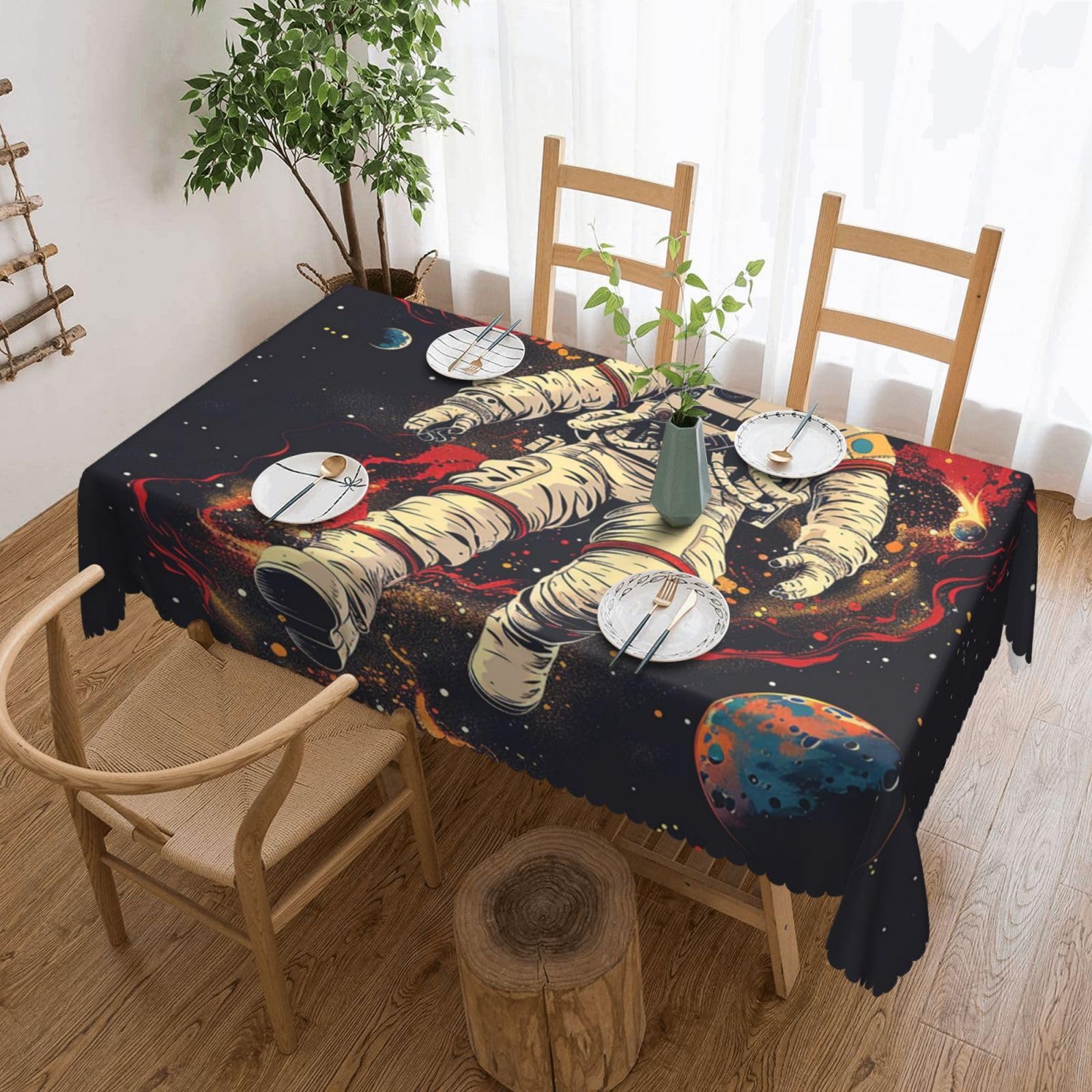 Rectangle Tablecloth 137x183 cm Waterproof Tablecloth for Dining Tables Kitchen Farmhouse Tablecloths Outer Space Rocket Astronaut Table Cloth Wrinkle Free Table Cover for Dining Buffet Wedding Party