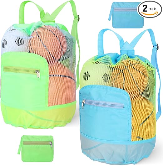Shindel 2PCS Large Mesh Beach Bags, Drawstring Beach Backpack Big Seashell Bag Swim Pool Toys Storage Bags Double Adjustable Straps for Boys Girls