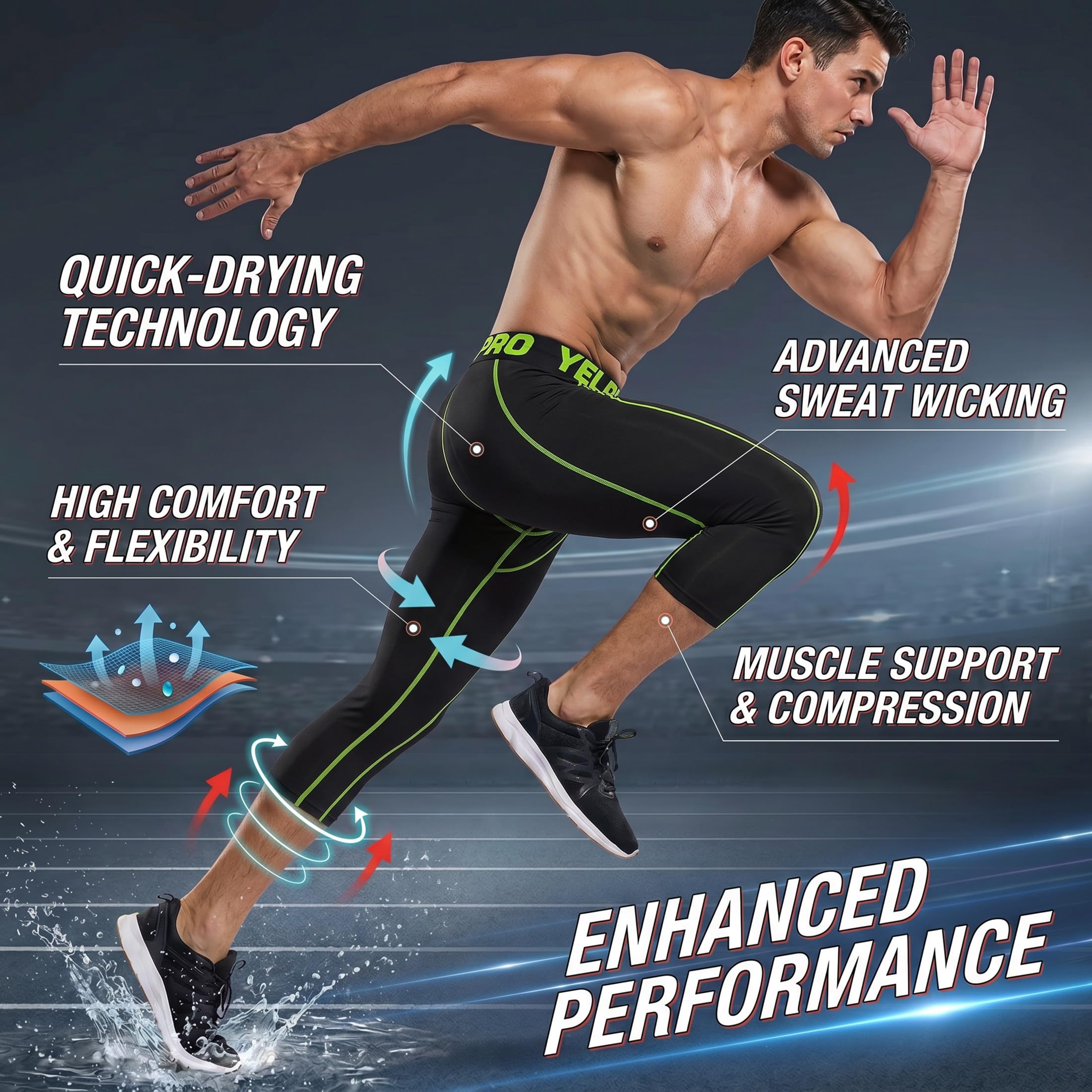 SANANG Kompressionshose Männer, Sportliche Lauftights mit Cool-Dry, Atmungsaktiv & Feuchtigkeitstransport