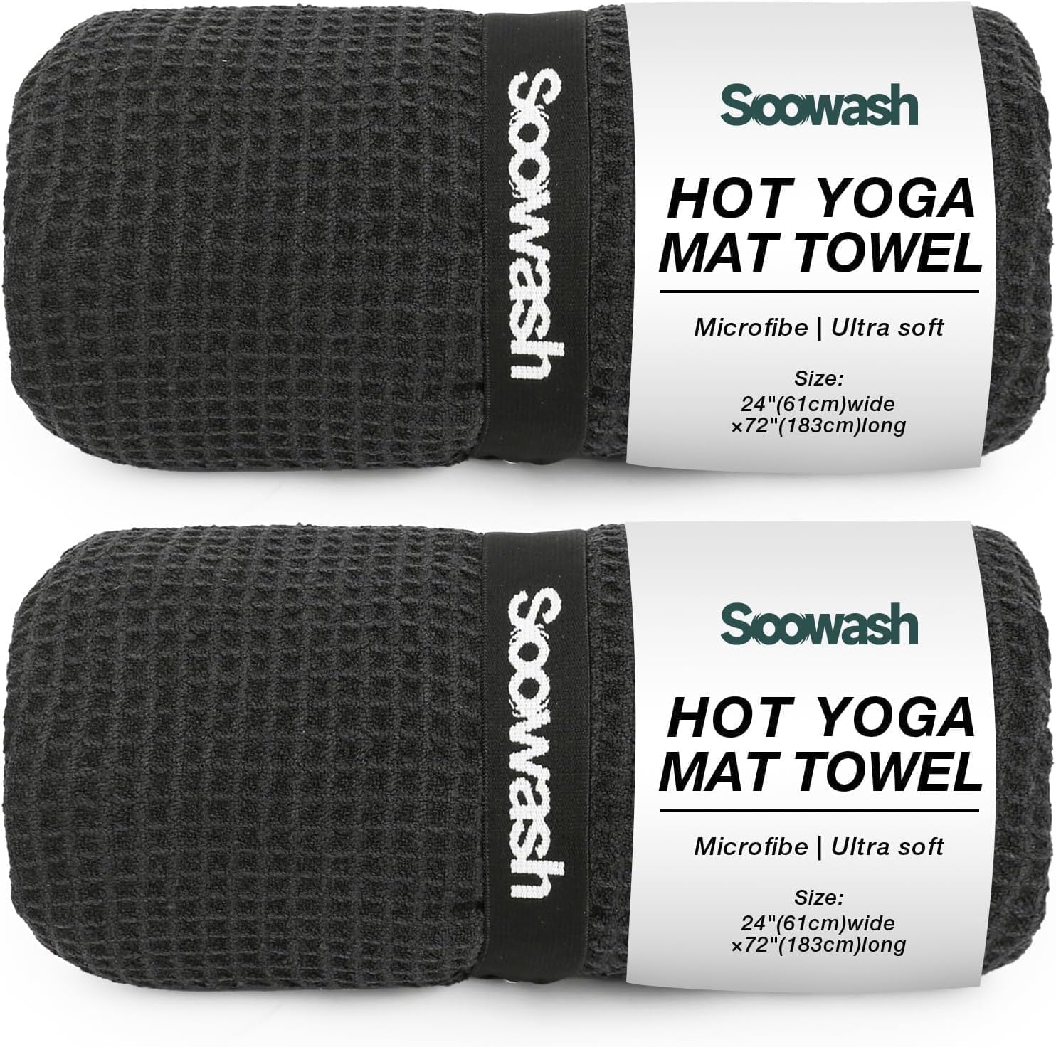 Hot Yoga Towel 2 Pack Yoga Mat Towels Microfiber Yoga Towels for Hot Yoga Non Slip Absorbent Anti-Slip Cover Hot Pilates Exercise Fitness 24 inch X 72 inch Black