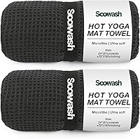 SOOWASH Non-Slip Microfiber Hot Yoga Towels - Absorbent Sweat-Wicking Mat Cover for Bikram, Pilates, Fitness - 72x24 Inch Black 2-Pack